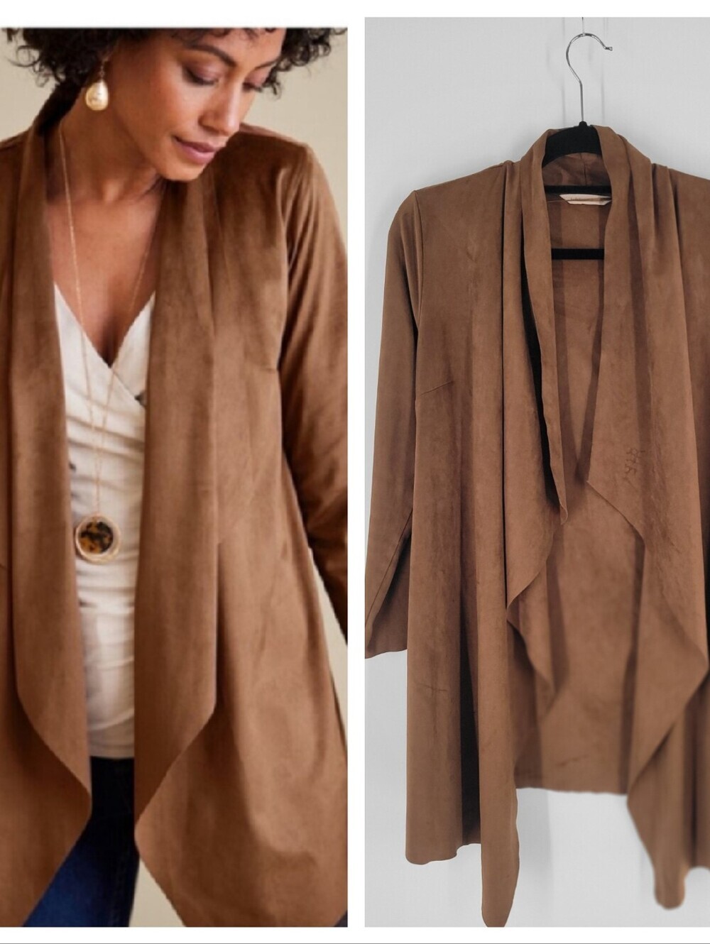Soft Surroundings Draped Open-Front Trench Coatigan - Brown Size